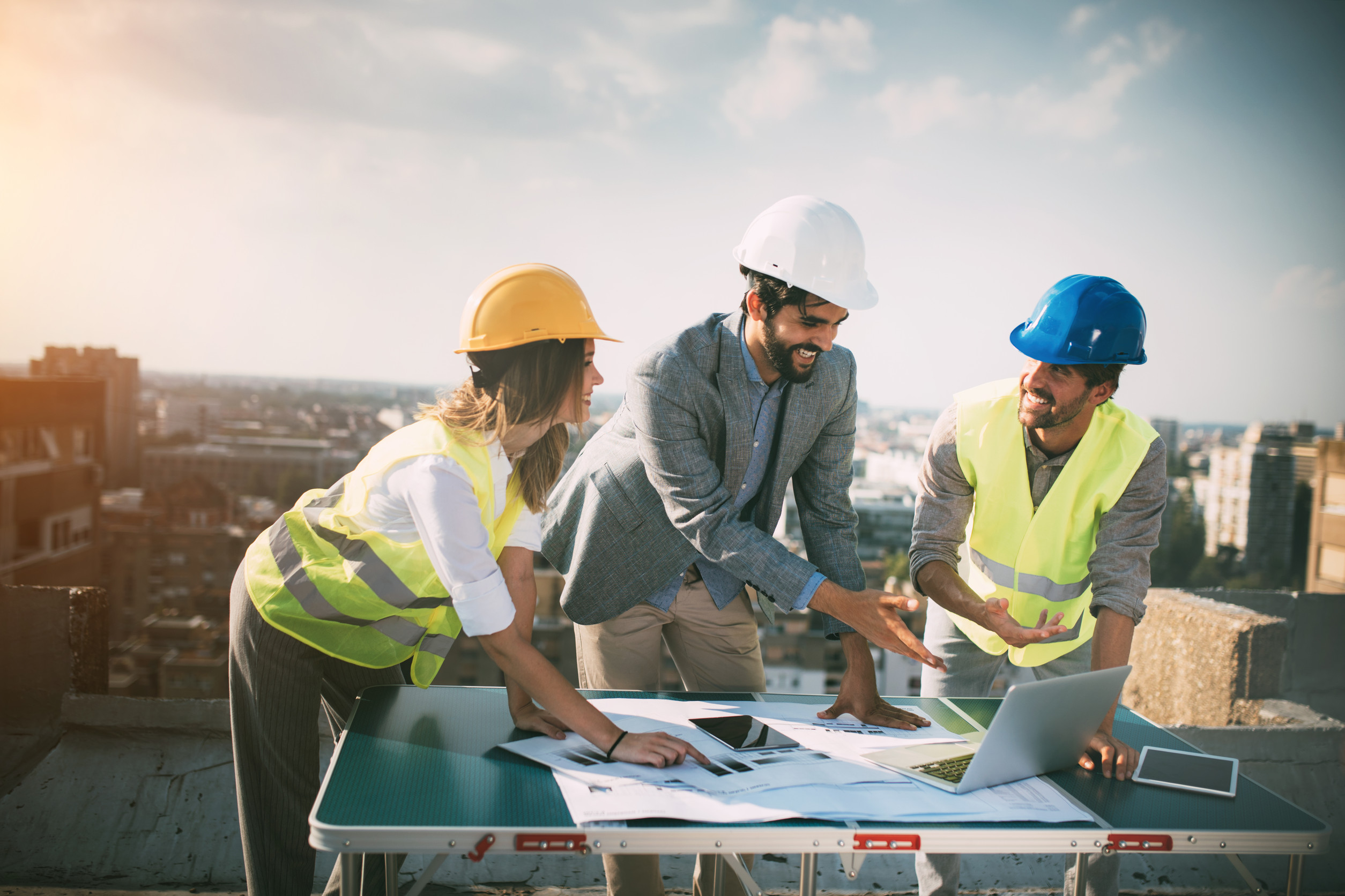 Executive candidate discussing leadership alignment during an interview at a construction firm.