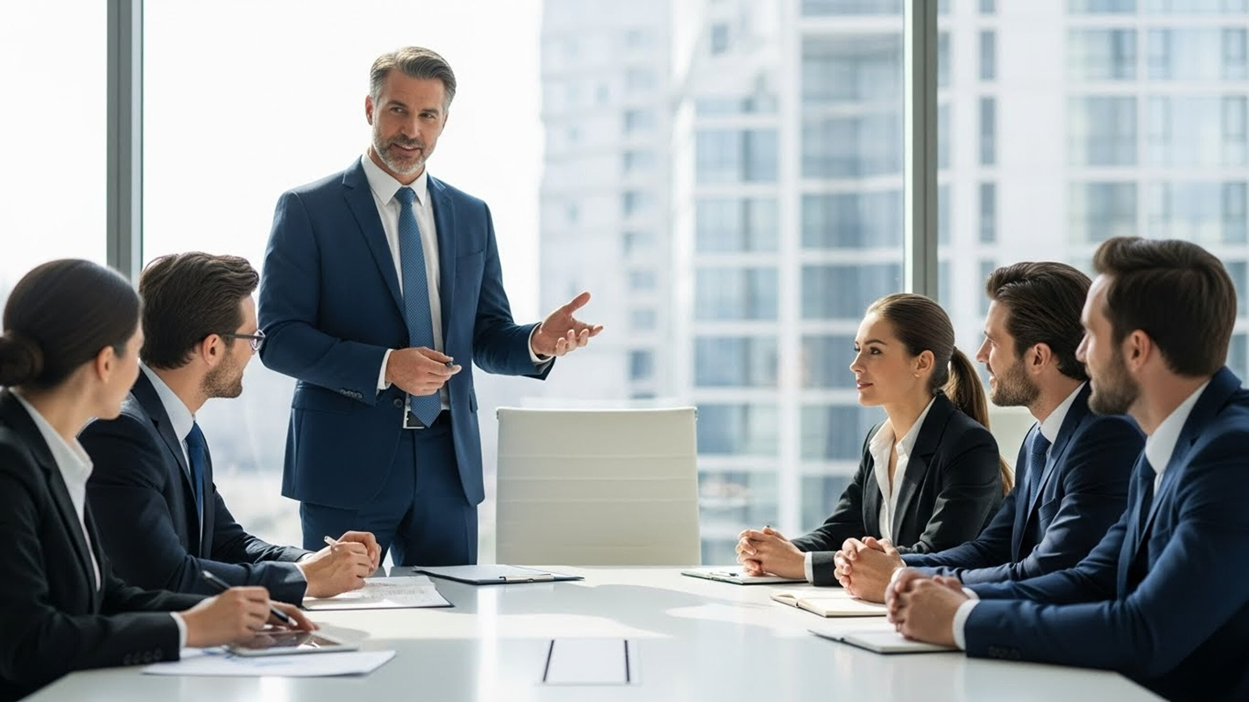 Construction leadership team meeting after an unexpected executive exit